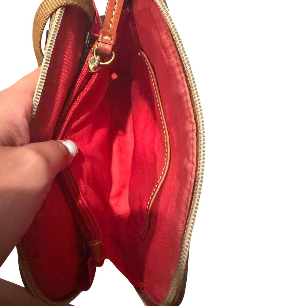 Dooney & Bourke Navy Blue Red‎ Plaid Coated Canvas Crossbody Bag Leather Trim - Picture 13 of 16